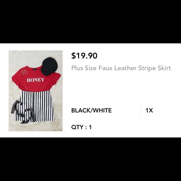 Plus Sized Faux Leather Stripe Skirt - Picture 2 of 7